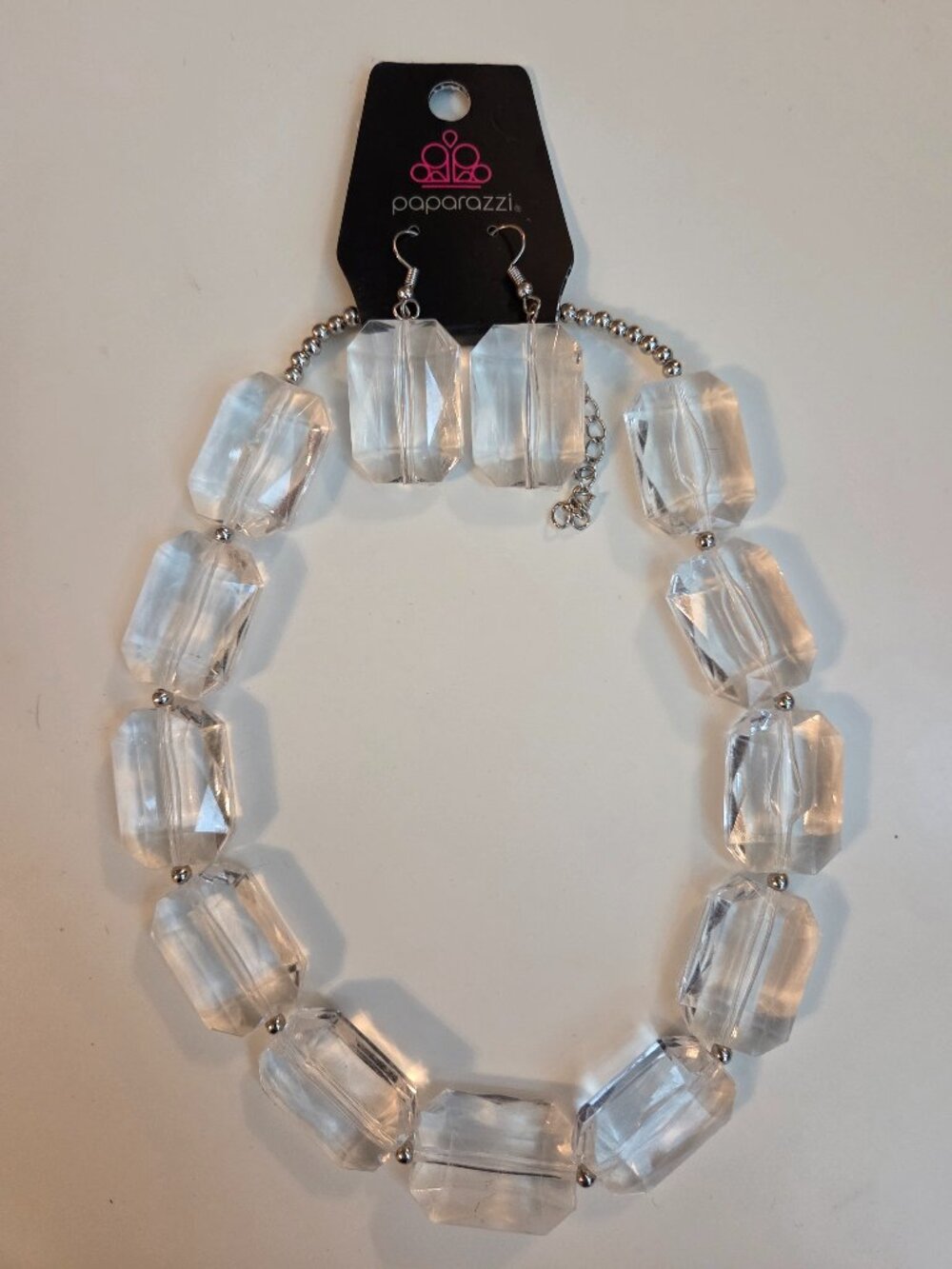 Paparazzi Clear Faceted Bead Statement Necklace & Earrings